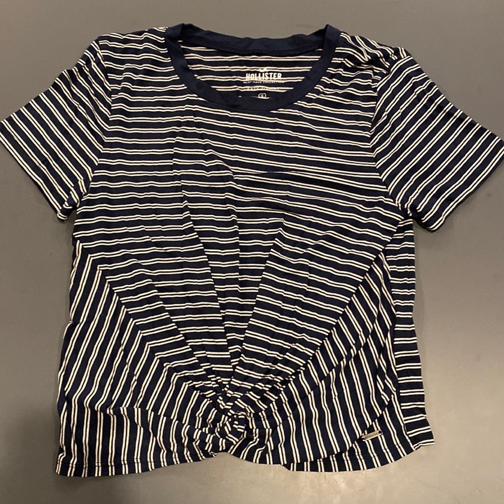 Hollister White and Navy Striped Tshirt